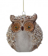 6" Brown Jeweled Owl Glass Ornament Set Of 2
