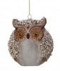 6" Brown Jeweled Owl Glass Ornament Set Of 2