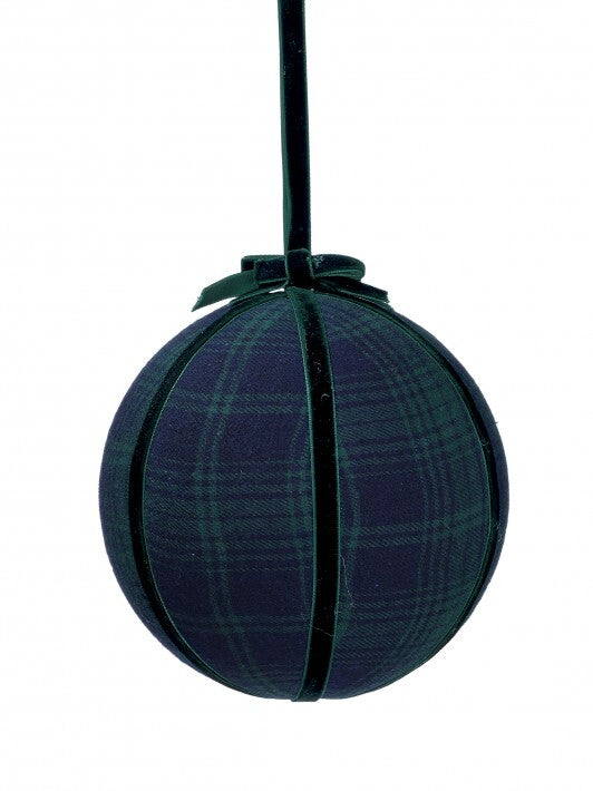 6" Blue Plaid Velvet Ball Ornament Set Of 2
