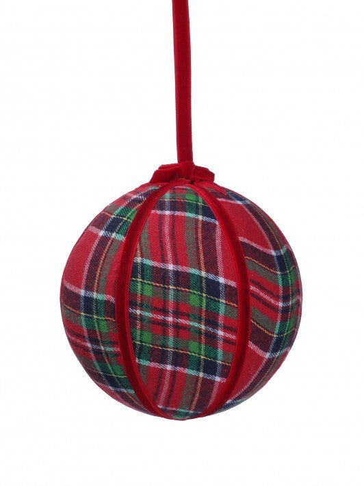 6" Red Plaid Velvet Ball Ornament Set Of 2