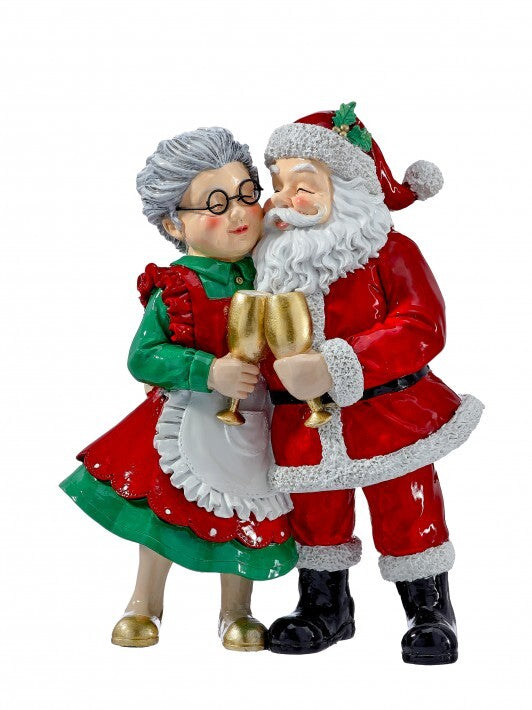 10" Santa & Mrs. Claus Drinking Champagne