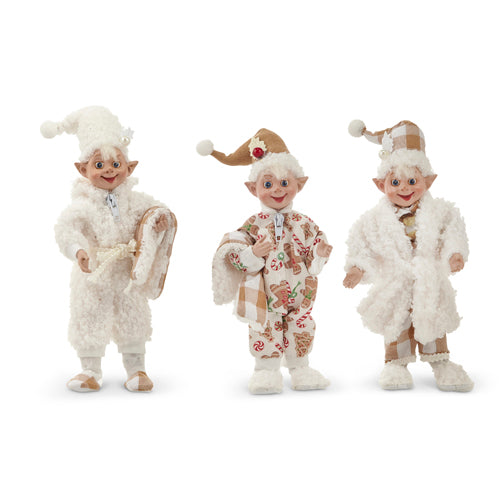 7" Ivory Sherpa Bedtime Poseable Elves Assorted Set Of 3