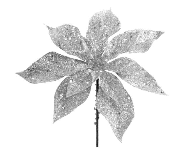 Decorative poinsettia with glittery texture on a white background