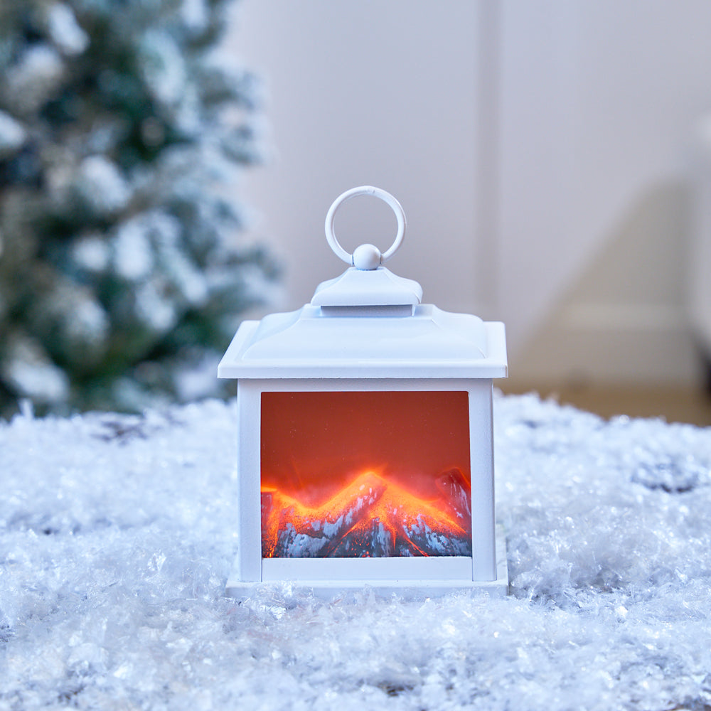 5.5" White Fire Light Lantern Battery Operated