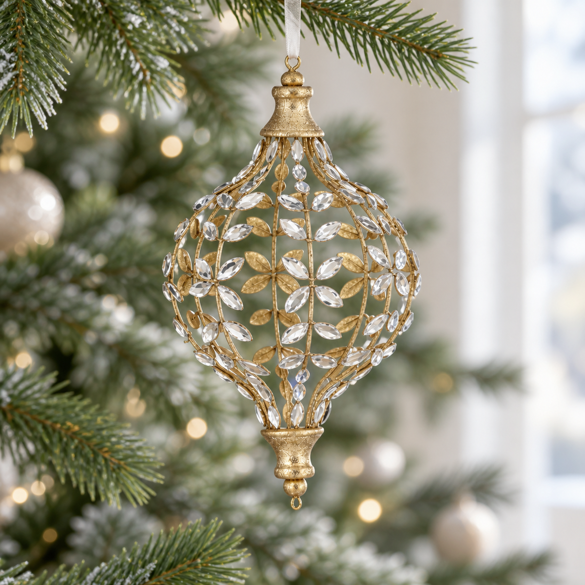 10.5" Champagne Jeweled Finial Set of 2