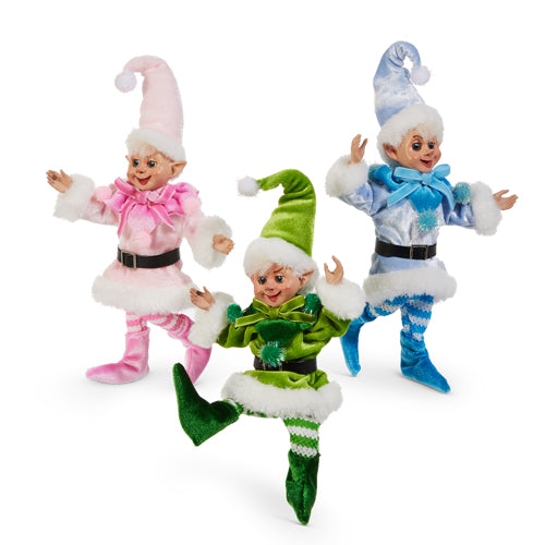 7" Jolly Poseable Elves Assorted Set Of 3