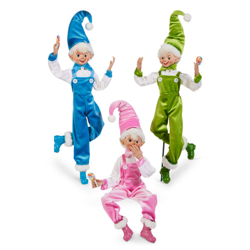 16" Jolly Poseable Elves Assorted Set Of 3