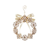 6" Pearl Gold Wreath With Bow Ornament Set Of 2