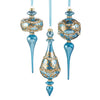 10" Gold Leaf Wrapped Blue Iridescent Finial Ornament Assorted Set Of 3