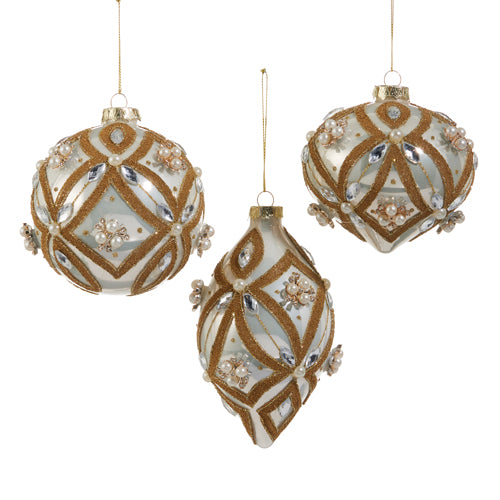 4"- 6" Pearl Jewel Assorted Ornament Set Of 3