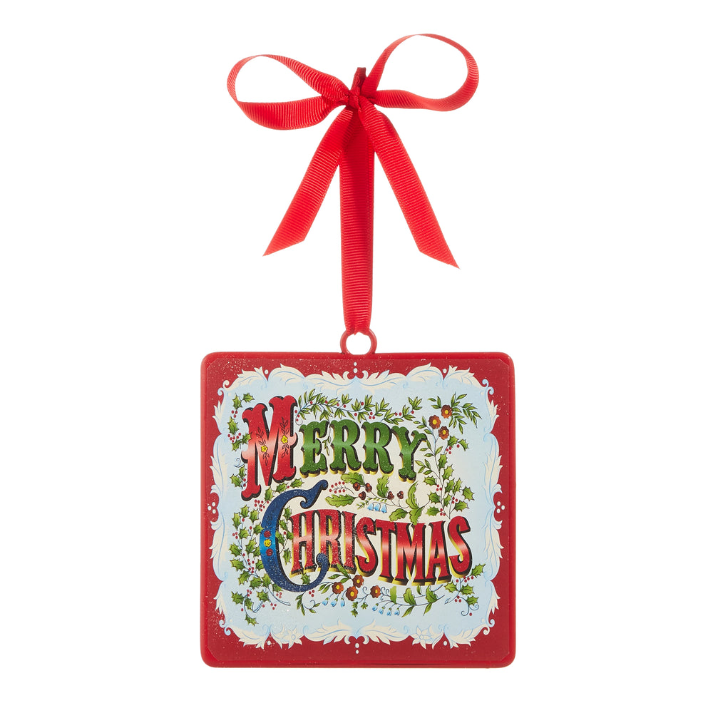 5" Merry Christmas Square Ornament Set Of 2