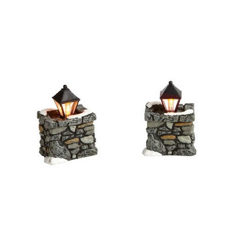 Village Accessory Limestone Lamps Set Of 2