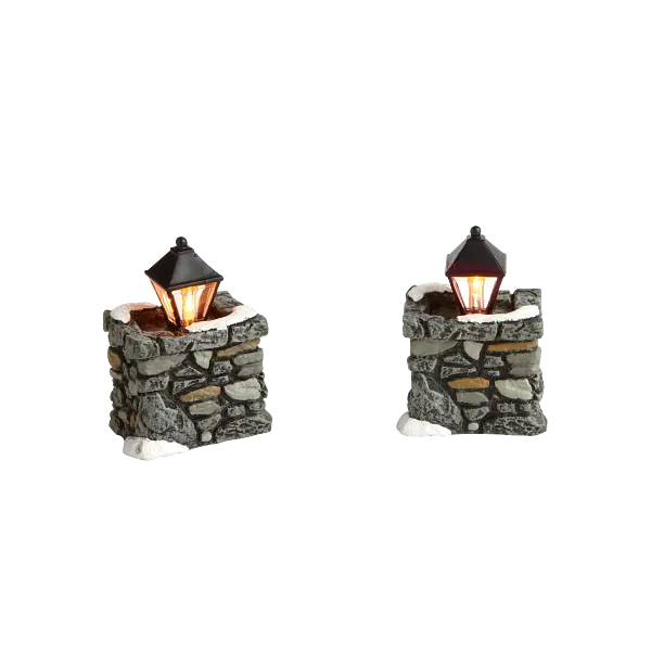 Village Accessory Limestone Lamps Set Of 2
