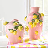 13" Pink Tall Vase With Lemons
