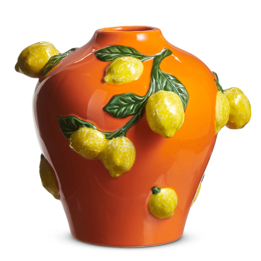 9.5" Orange Vase With Lemons