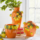 9.5" Orange Vase With Lemons