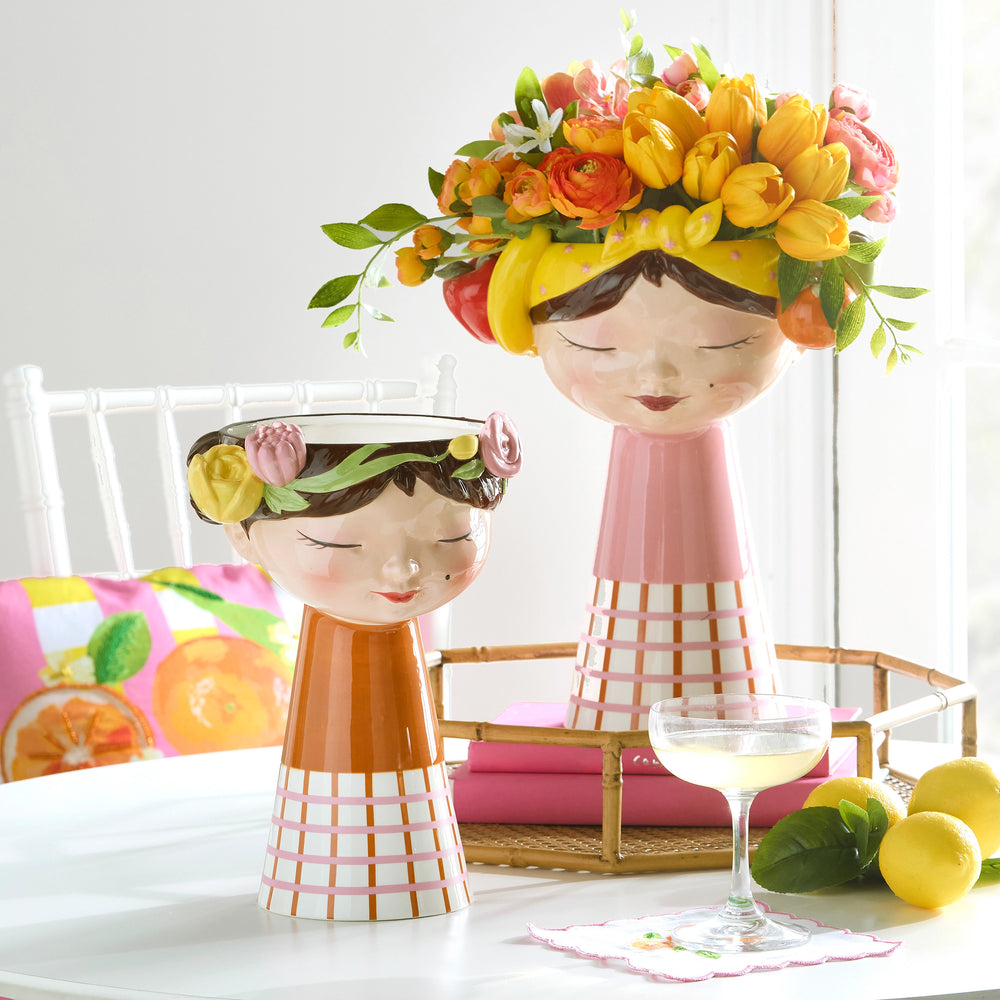 13" Girl Head Vase With Fruit