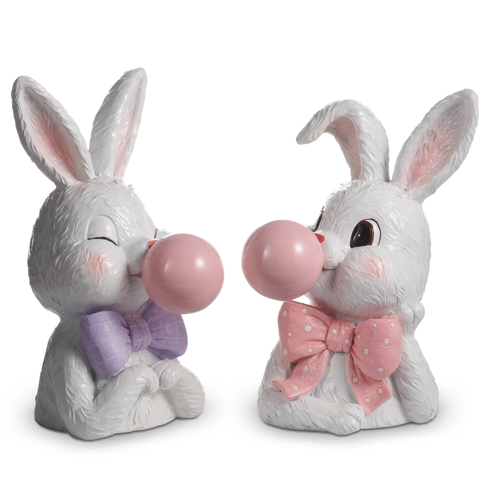 10" Bowtie Bunnies Blowing A Bubble Set Of 2