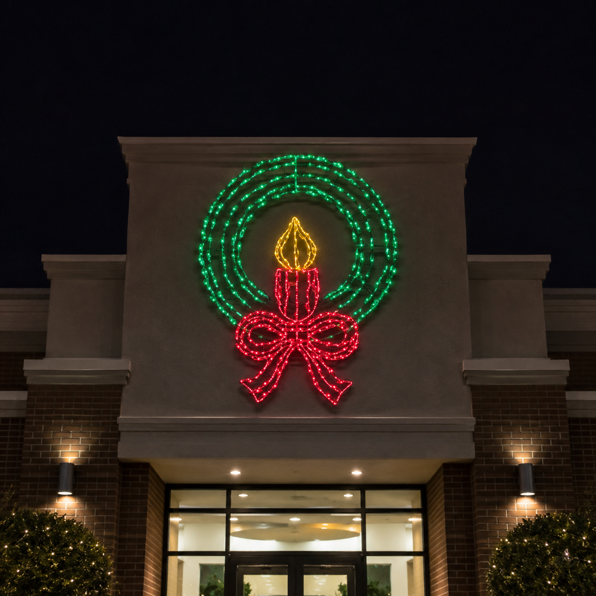 36" X 46" 270 LED Red Bow & Candle Wreath Twinkling Effect