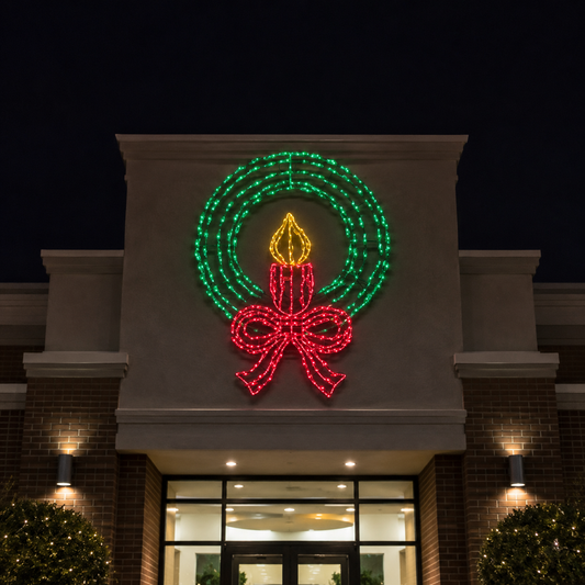 36" X 46" 270 LED Red Bow & Candle Wreath Twinkling Effect