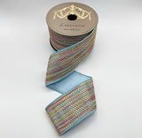 3" X 10YD Light Blue With Multi Pastel Lace Ribbon