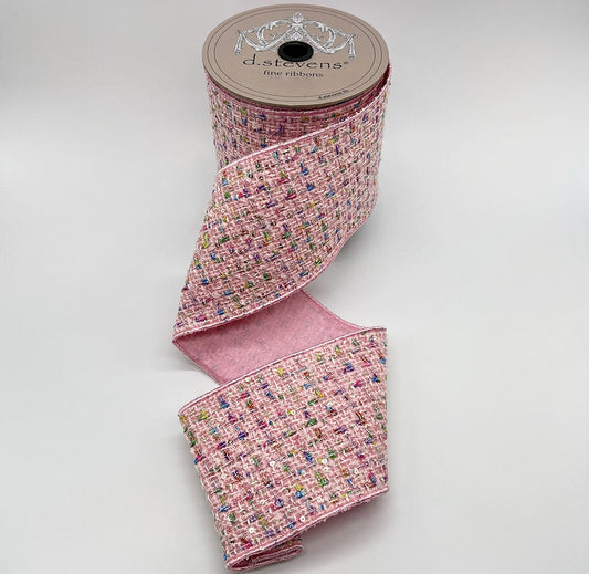 4" X 10YD Pink Boucle Color Splash Ribbon
