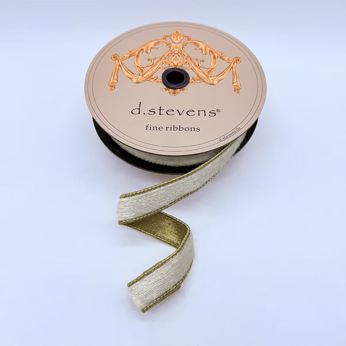 1" X 10YD White Velvet Ribbon With Metallic Gold Trim & Back
