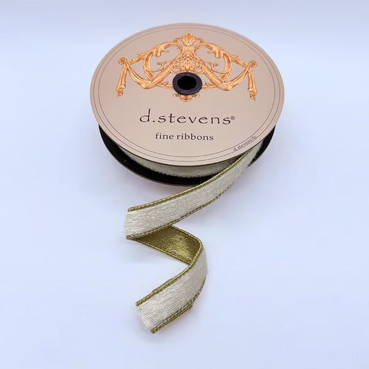 1" X 10YD White Velvet Ribbon With Metallic Gold Trim & Back