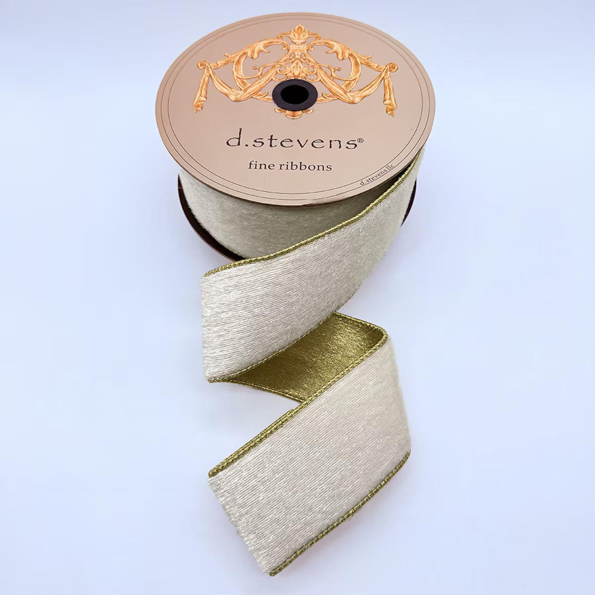 2.5" X 10YD White Velvet Ribbon With Metallic Gold Trim & Back