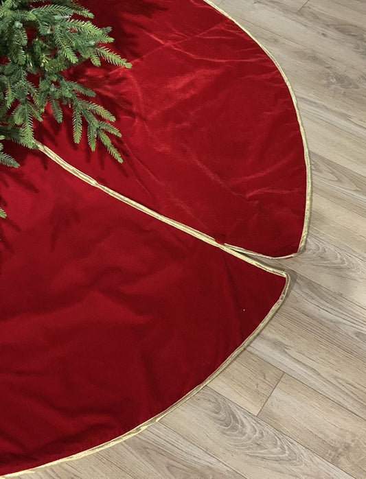 Faldón de terciopelo rojo para árbol de 72" con ribete dorado