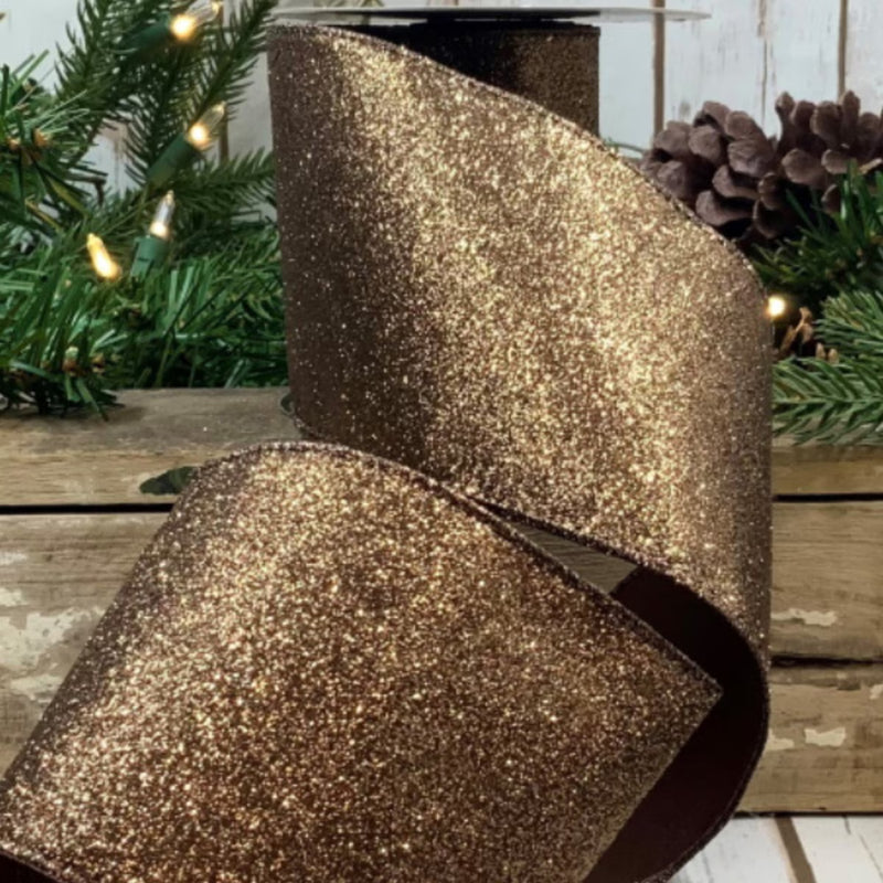 2.5" X 10YD Brown Glitter Ribbon