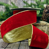 2.5" X 10YD Red Velvet Ribbon With Gold Edge & Back