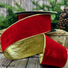 2.5" X 10YD Red Velvet Ribbon With Gold Edge & Back