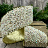 4" X 5YD Iridescent Jewel Ribbon With Metallic Gold Back
