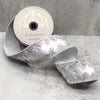 2.5" X 5YD Silver Metallic Dupion Ribbon With Jewel Trim
