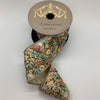 4" X 5YD Platinum Metallic Dupion Jeweled Floral Ribbon