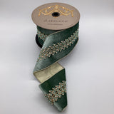 4" X 5YD Celadon Green Velvet Ribbon With Pearl Center