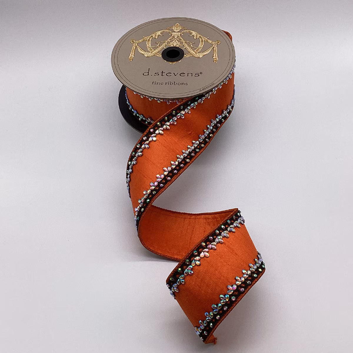 2.5" X 5YD Orange Jeweled & Black Trim Edge Ribbon