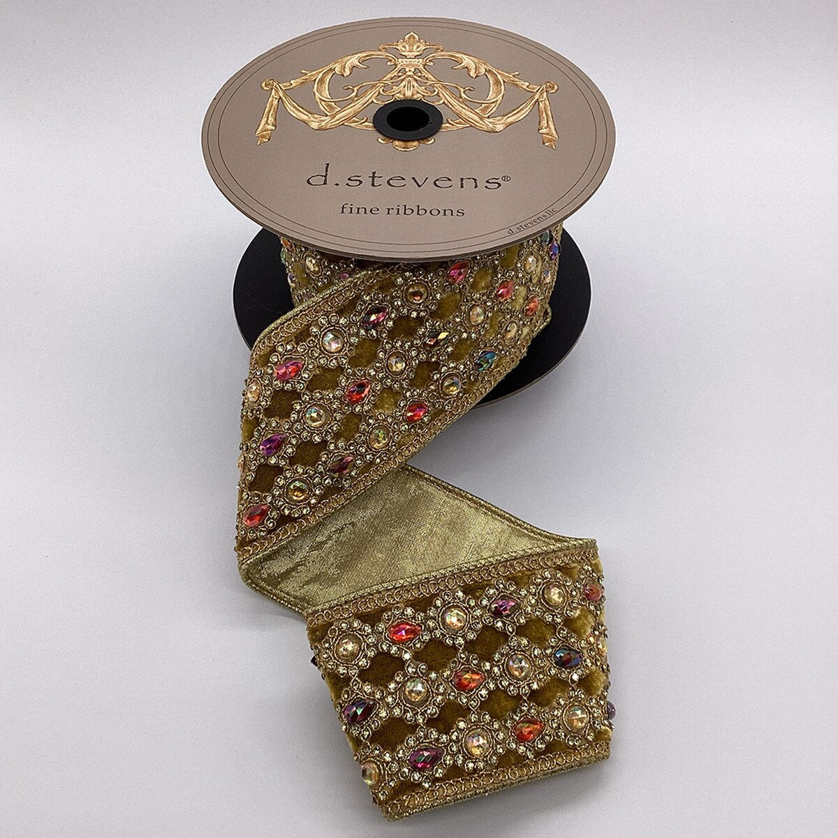 3" X 5YD Gold Multi Color Marquess Jewel Trim Ribbon