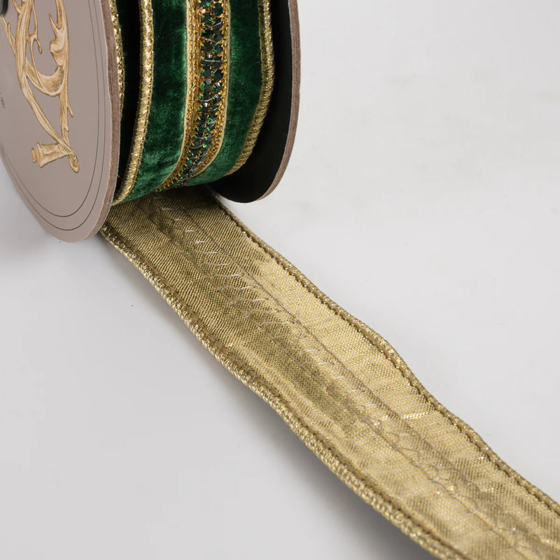 1.5" X 5YD Emerald Velvet Ribbon With Jewel Center