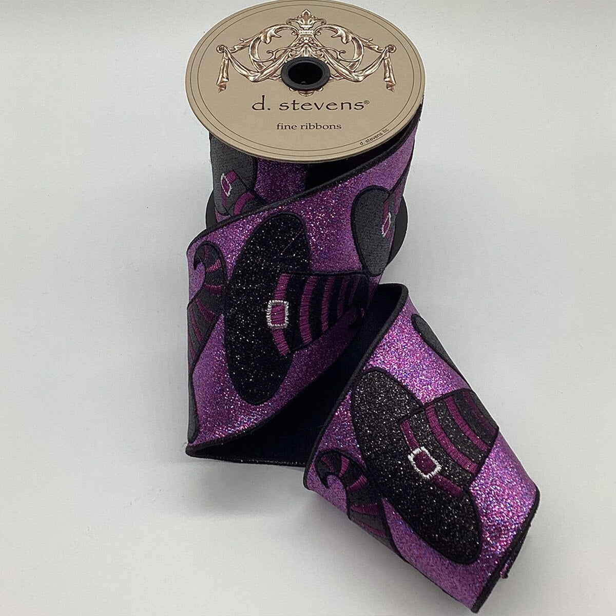4" X 5YD Purple & Black Glitter Witch Hat Ribbon