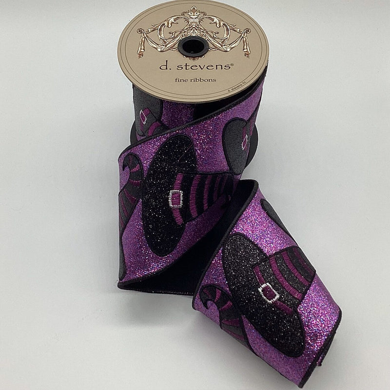 4" X 5YD Purple & Black Glitter Witch Hat Ribbon