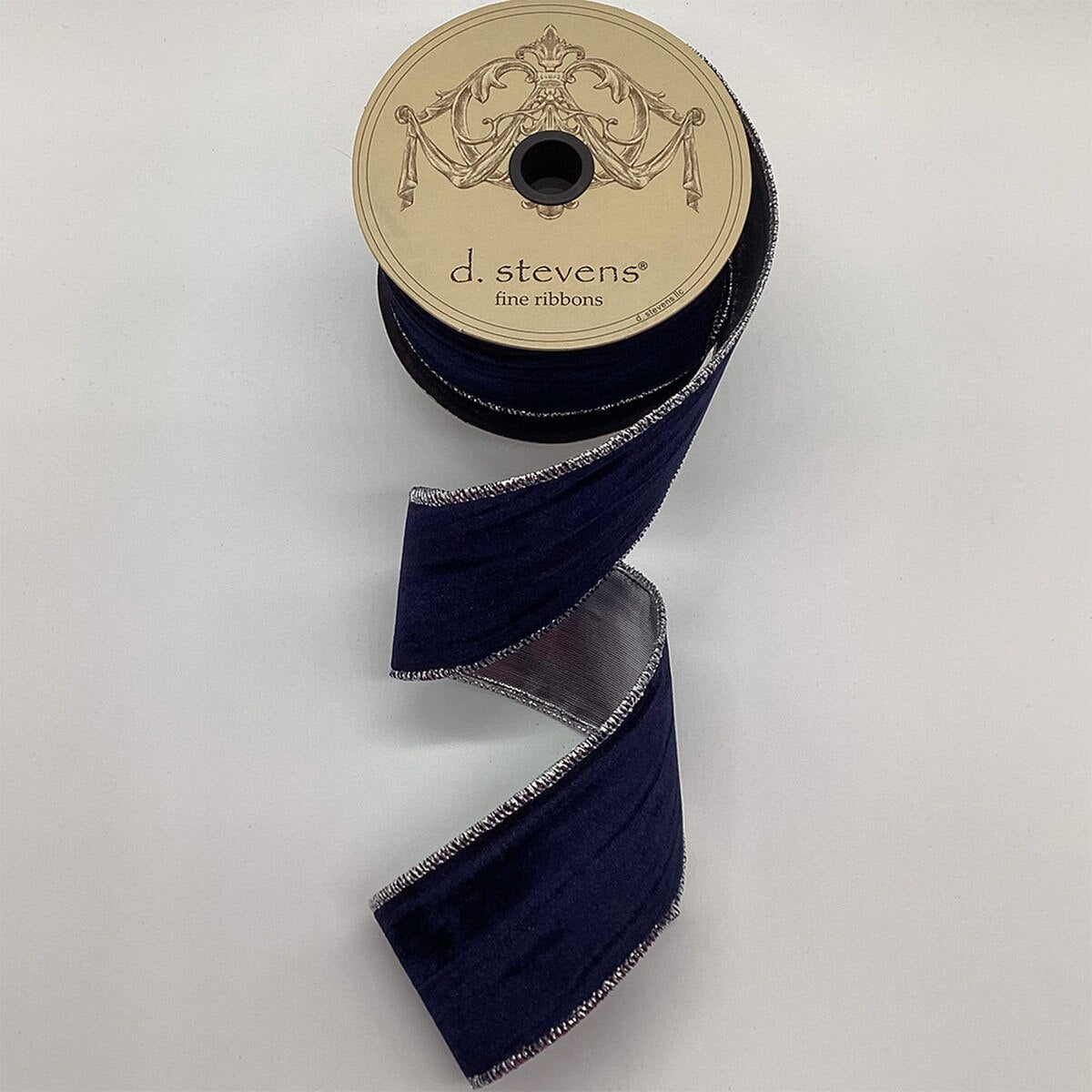 2.5" X 10YD Midnight Blue Velvet Ribbon With Silver Edge Trim