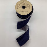 2.5" X 10YD Midnight Blue Velvet Ribbon With Silver Edge Trim
