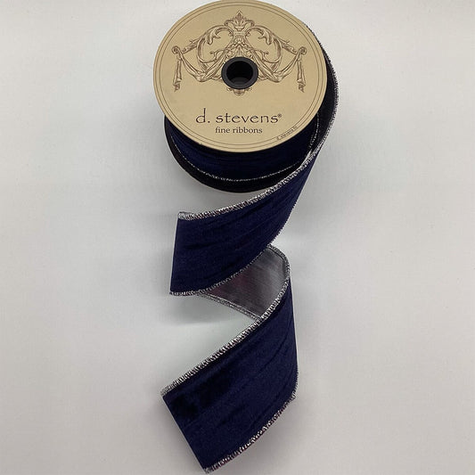 2.5" X 10YD Midnight Blue Velvet Ribbon With Silver Edge Trim