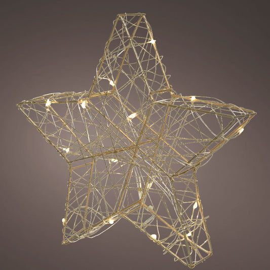 Estrella de 11,5" con 30 luces LED de color blanco cálido y cable dorado, a pilas