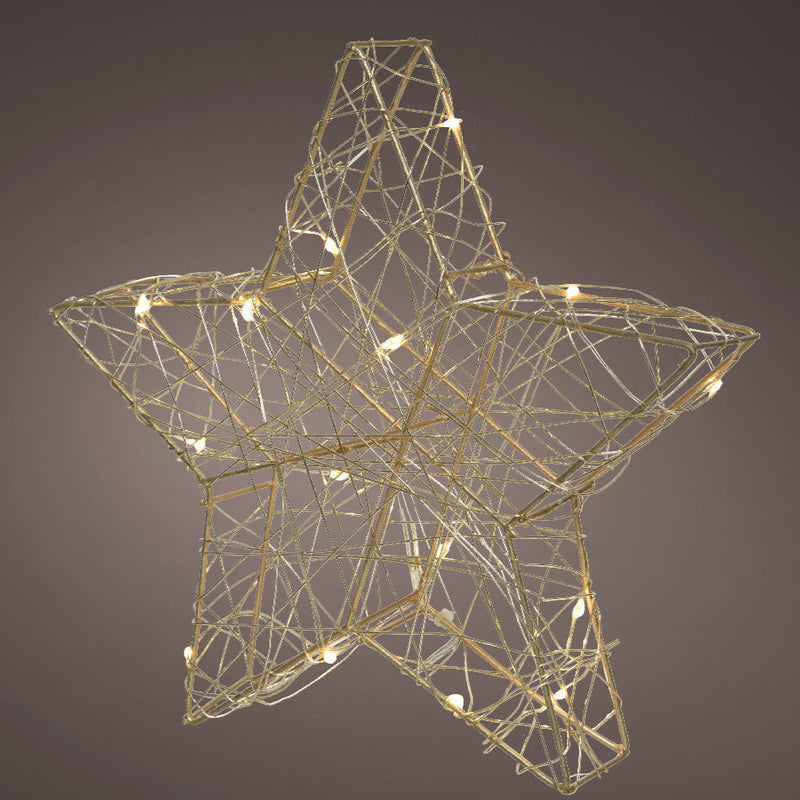 Estrella de 11,5" con 30 luces LED de color blanco cálido y cable dorado, a pilas