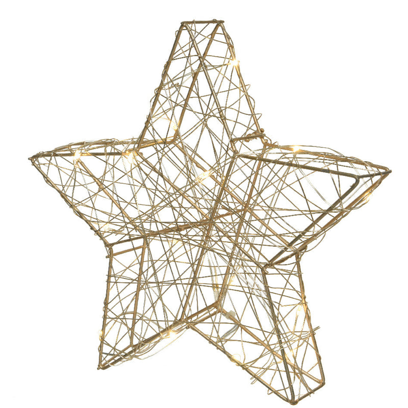 Estrella de 11,5" con 30 luces LED de color blanco cálido y cable dorado, a pilas
