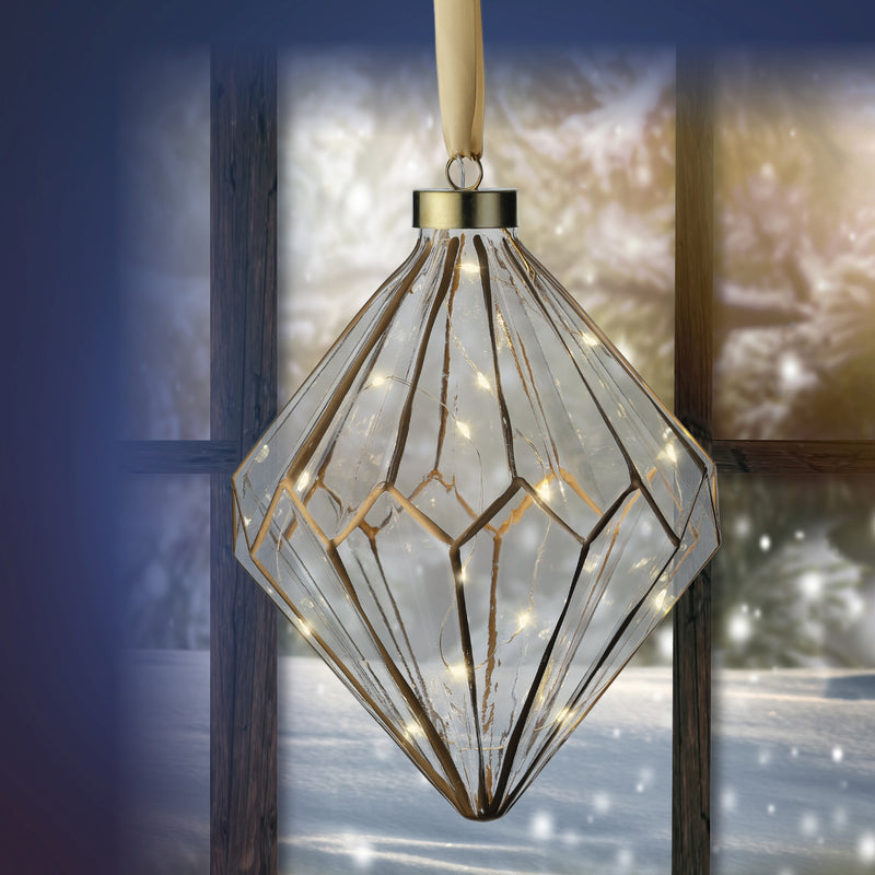 8" Micro LED Diamond Ornament Battery Operated Set Of 2