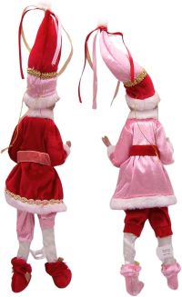 16" Red & Pink Charming Poseable Elves Assorted Set Of 2